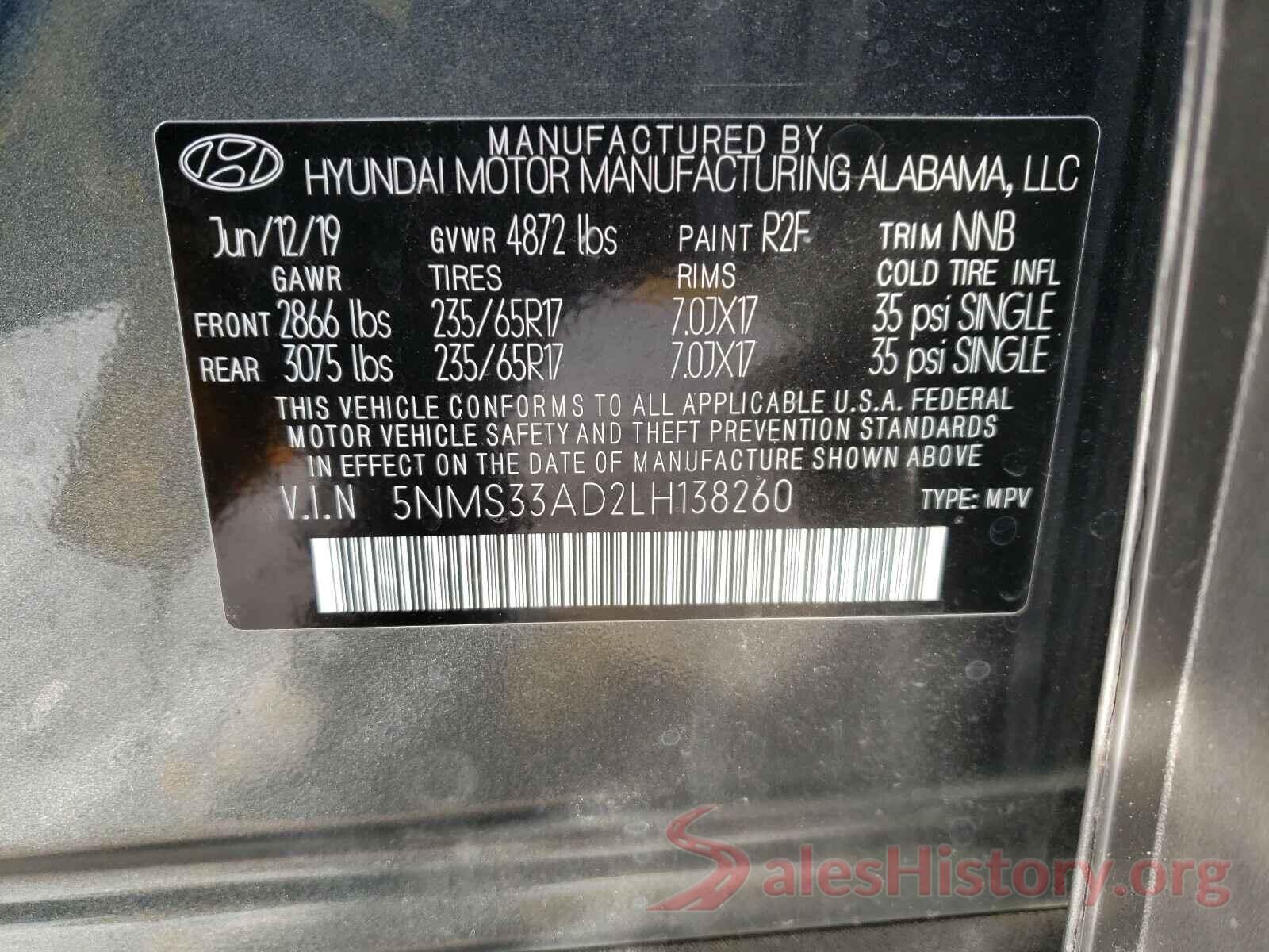 5NMS33AD2LH138260 2020 HYUNDAI SANTA FE