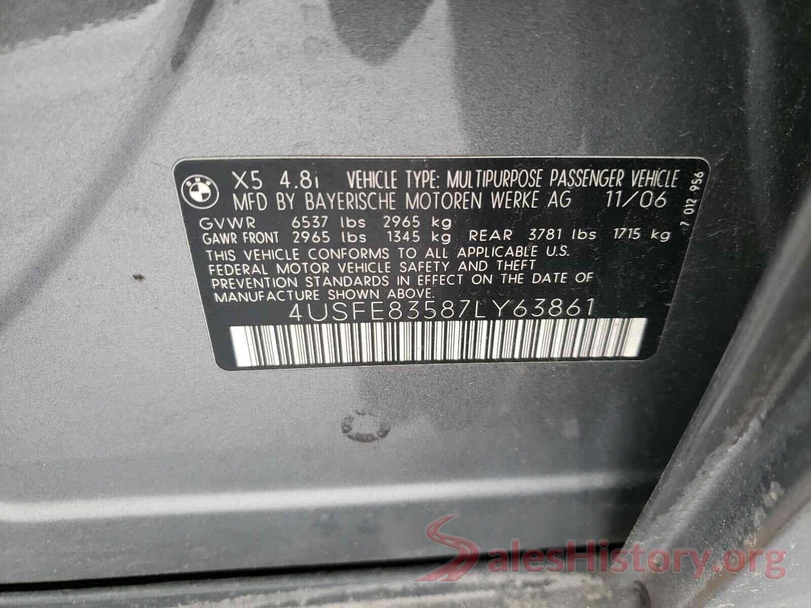 4USFE83587LY63861 2007 BMW X5