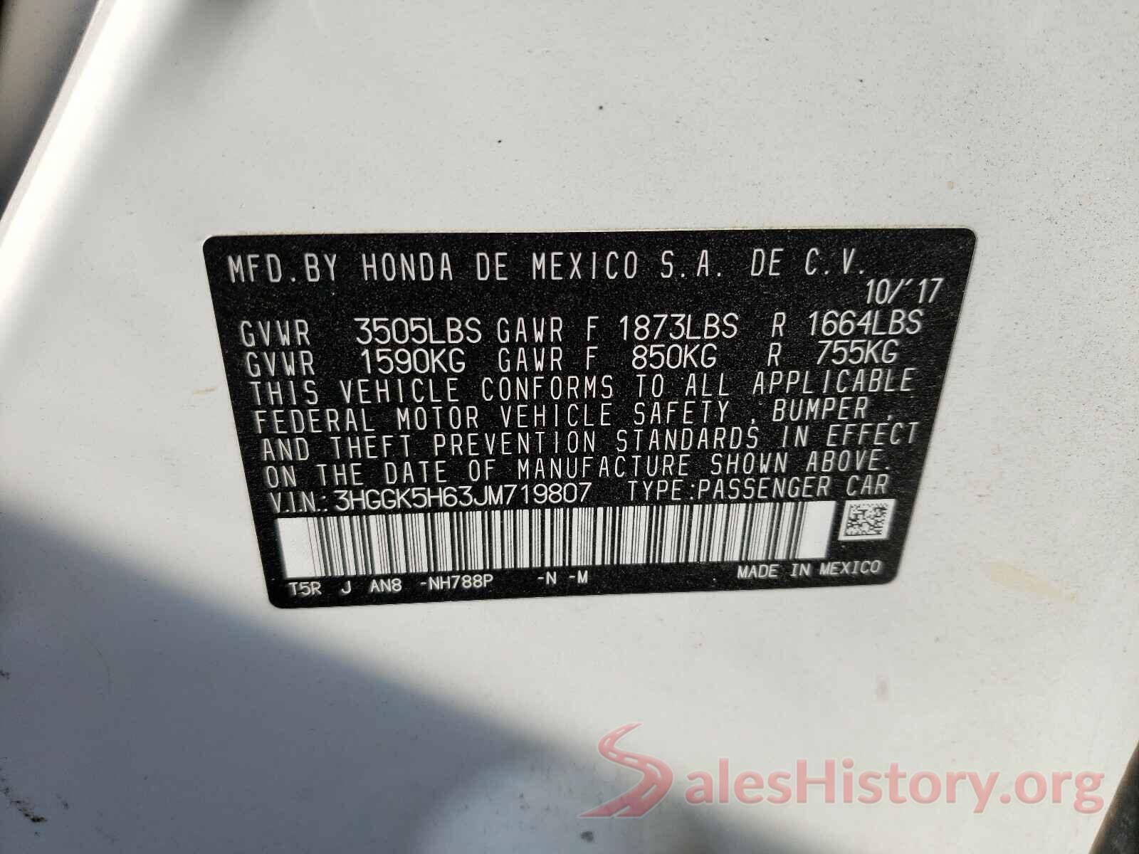 3HGGK5H63JM719807 2018 HONDA FIT