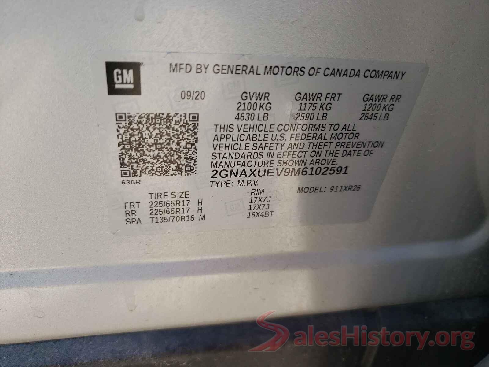 2GNAXUEV9M6102591 2021 CHEVROLET EQUINOX