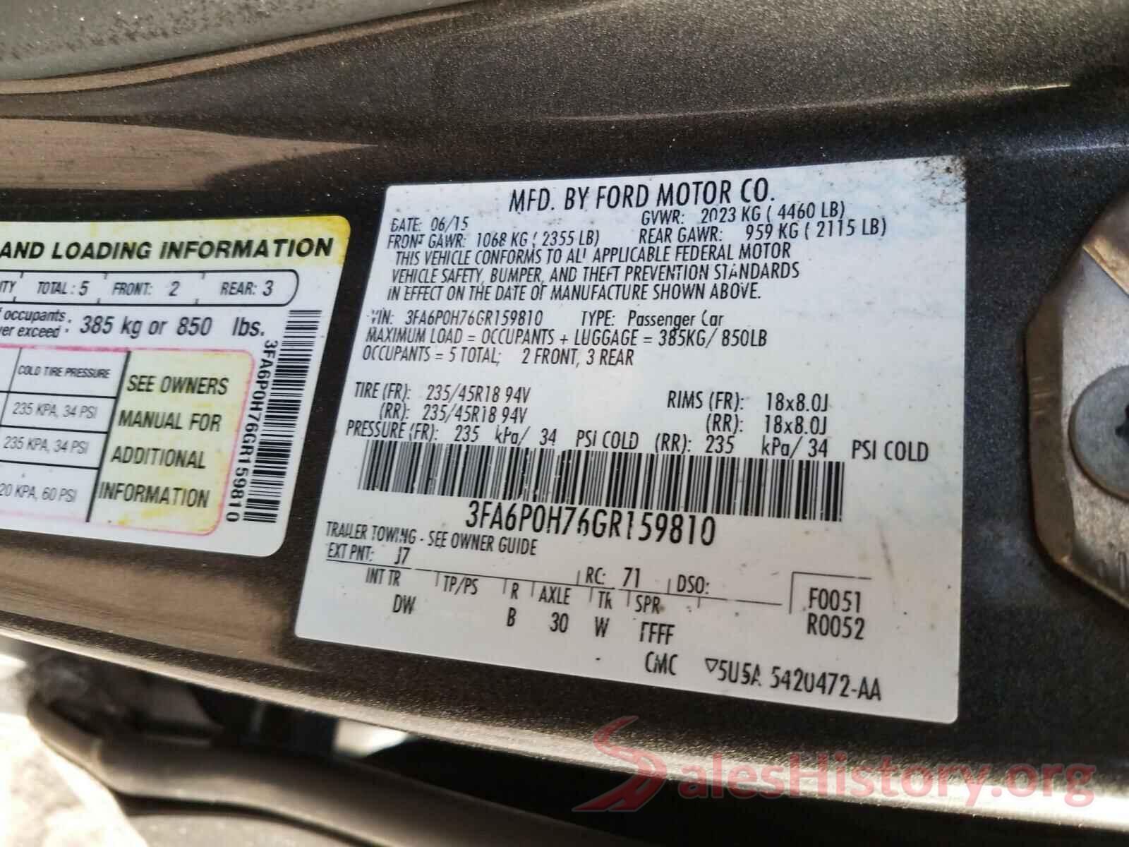 3FA6P0H76GR159810 2016 FORD FUSION