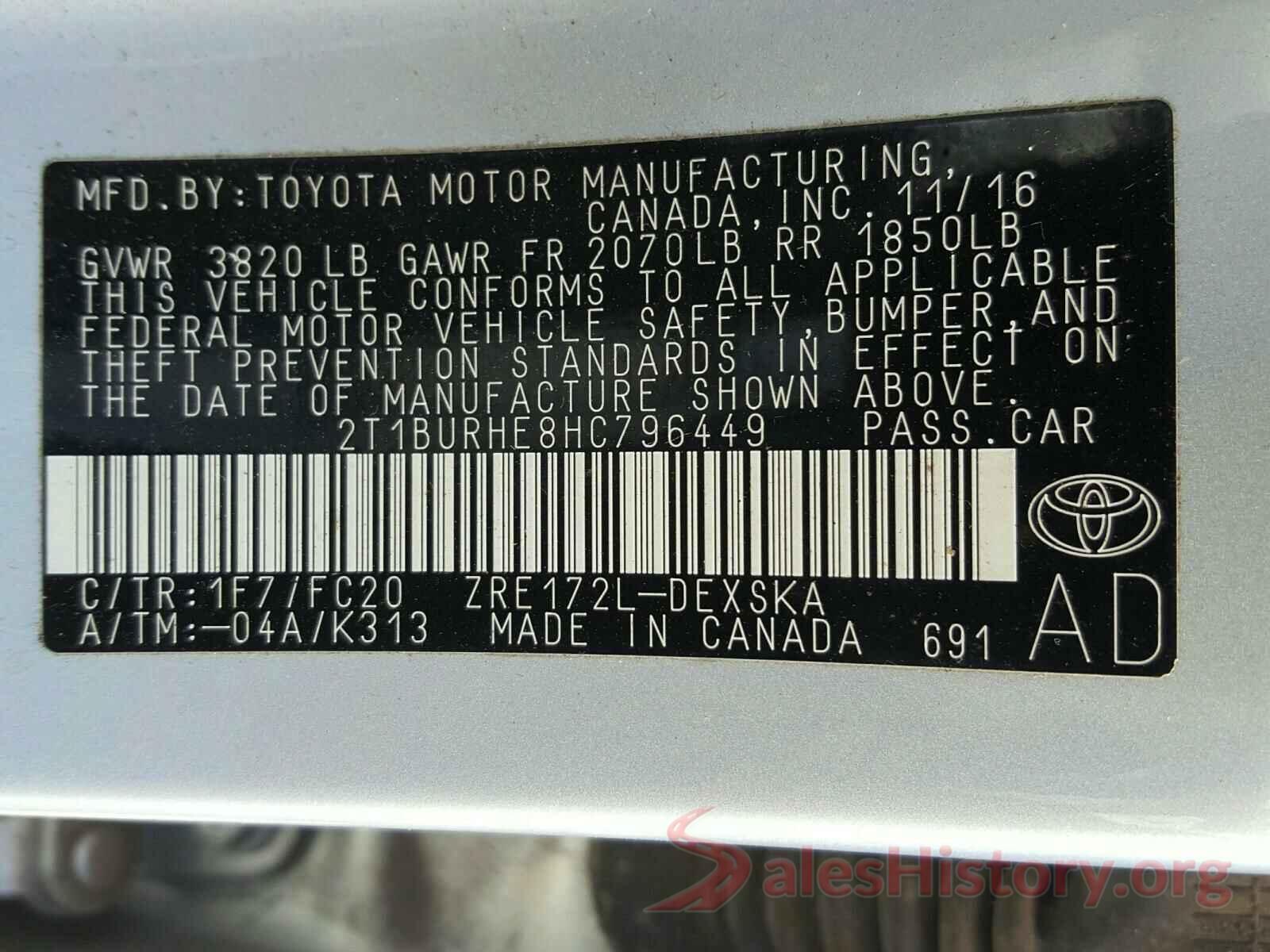 2T1BURHE8HC796449 2017 TOYOTA COROLLA