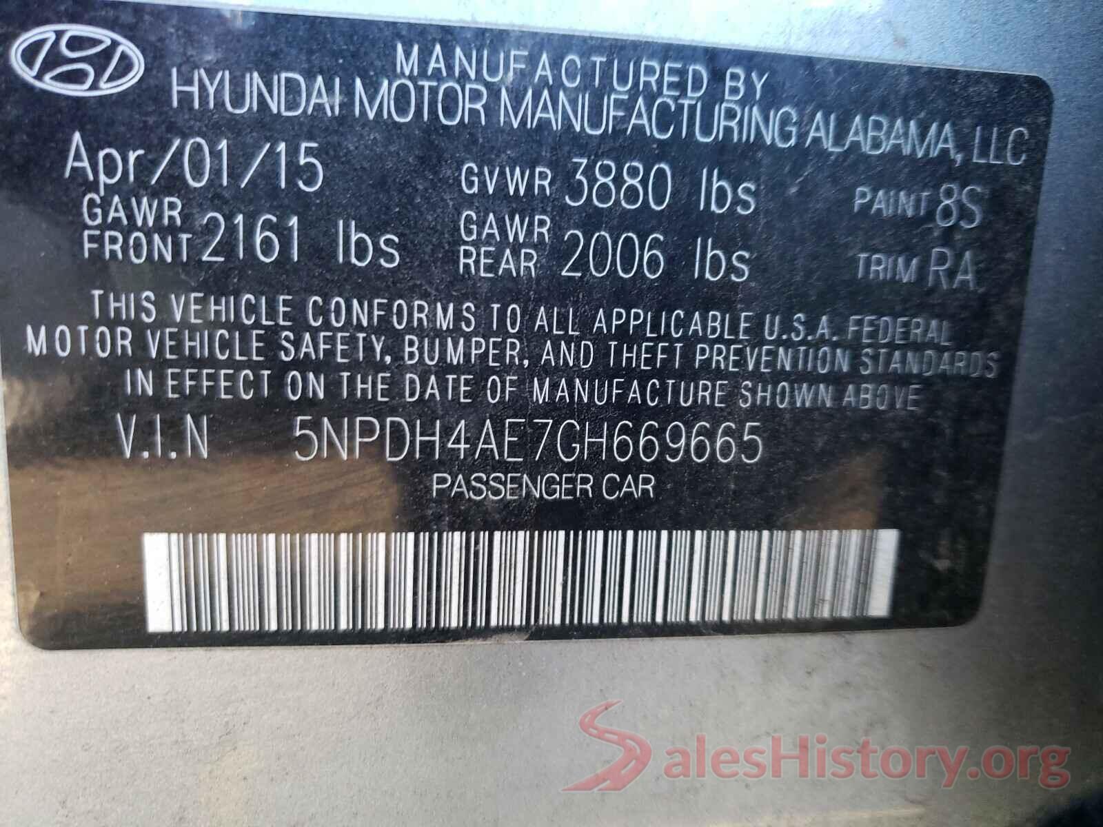 5NPDH4AE7GH669665 2016 HYUNDAI ELANTRA