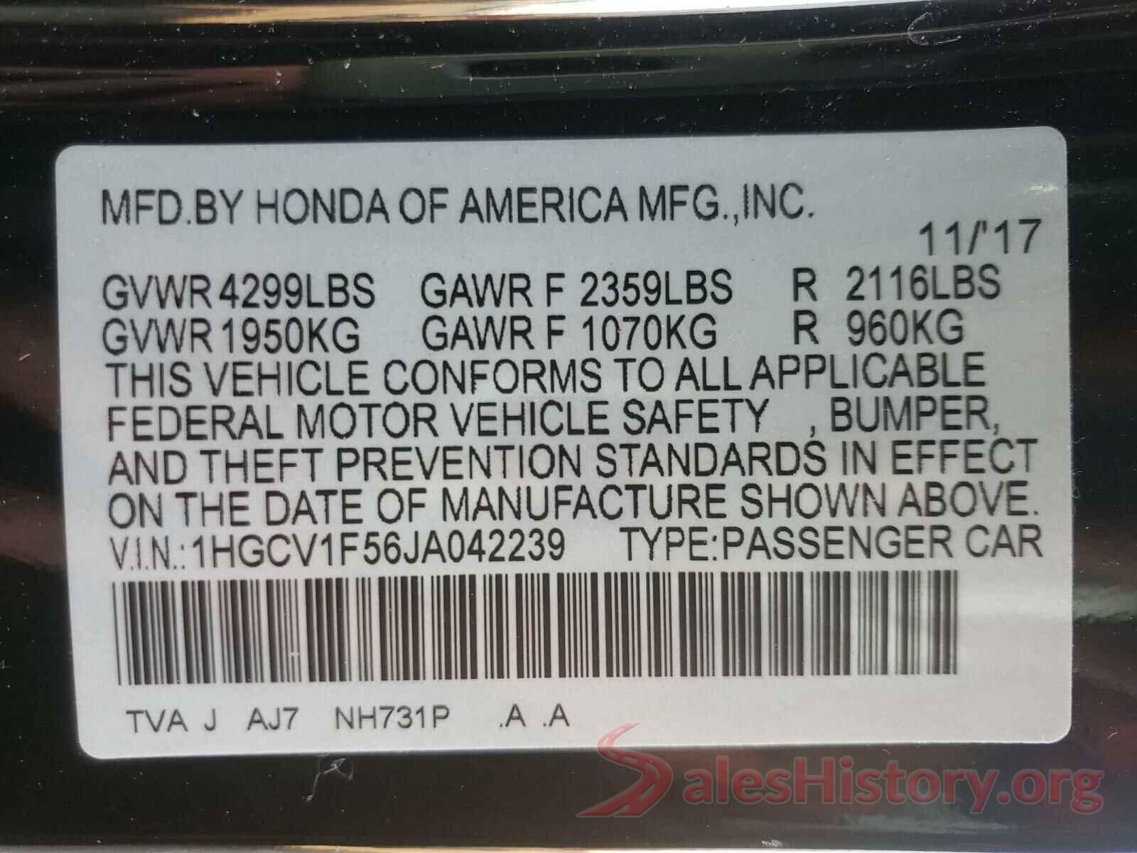 1HGCV1F56JA042239 2018 HONDA ACCORD