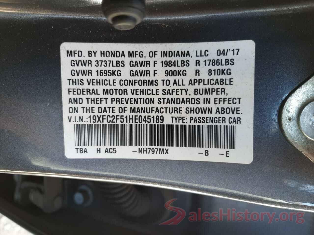 19XFC2F51HE045189 2017 HONDA CIVIC