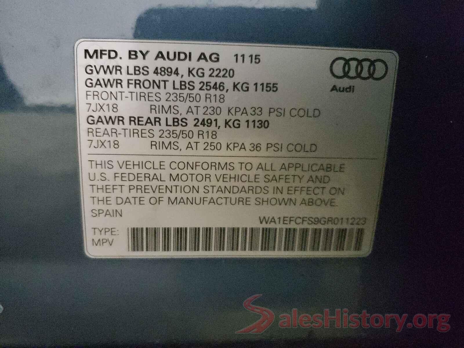 WA1EFCFS9GR011223 2016 AUDI Q3