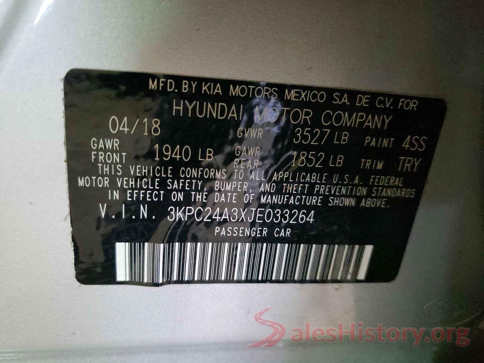 3KPC24A3XJE033264 2018 HYUNDAI ACCENT