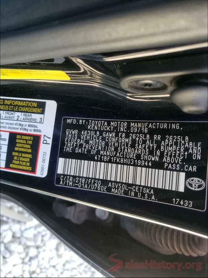 4T1BF1FK8HU319944 2017 TOYOTA CAMRY