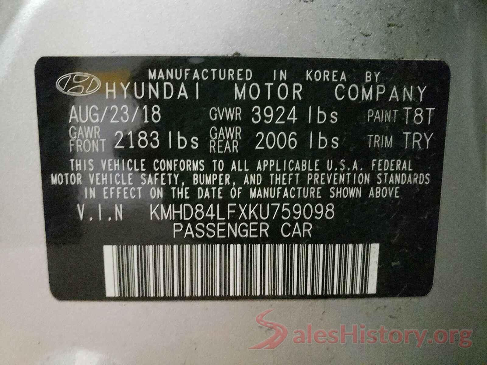 KMHD84LFXKU759098 2019 HYUNDAI ELANTRA