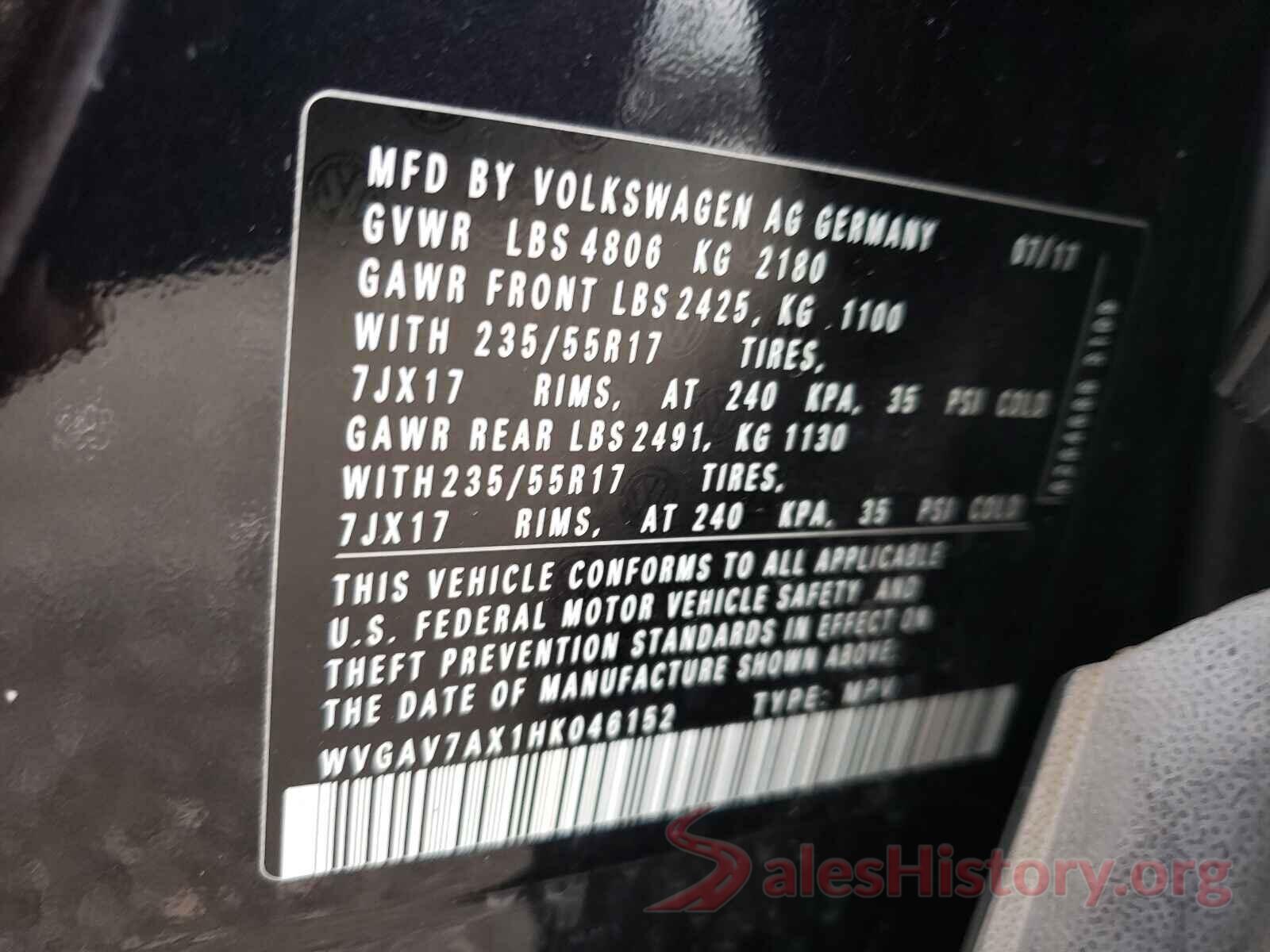 WVGAV7AX1HK046152 2017 VOLKSWAGEN TIGUAN