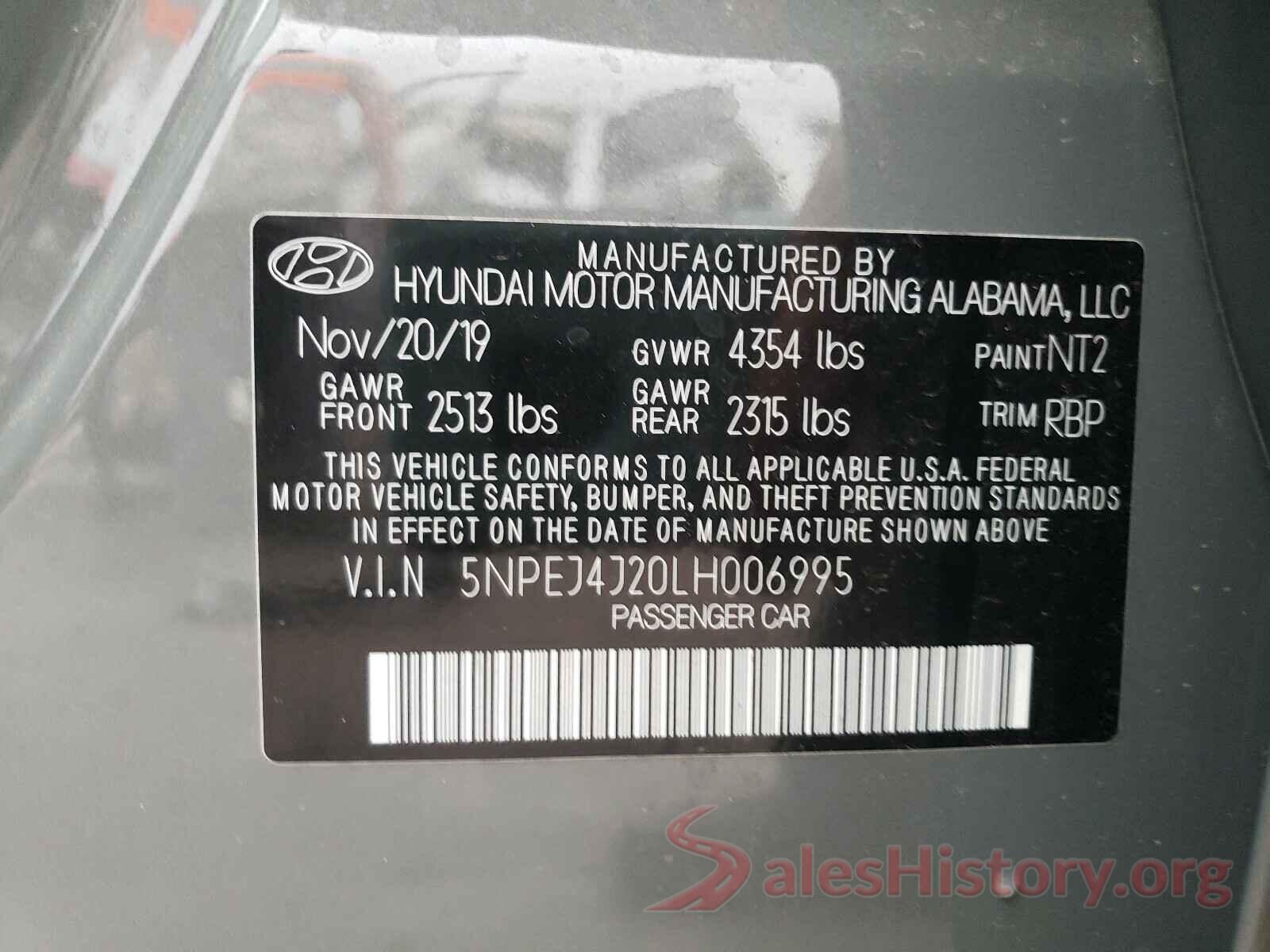 5NPEJ4J20LH006995 2020 HYUNDAI SONATA