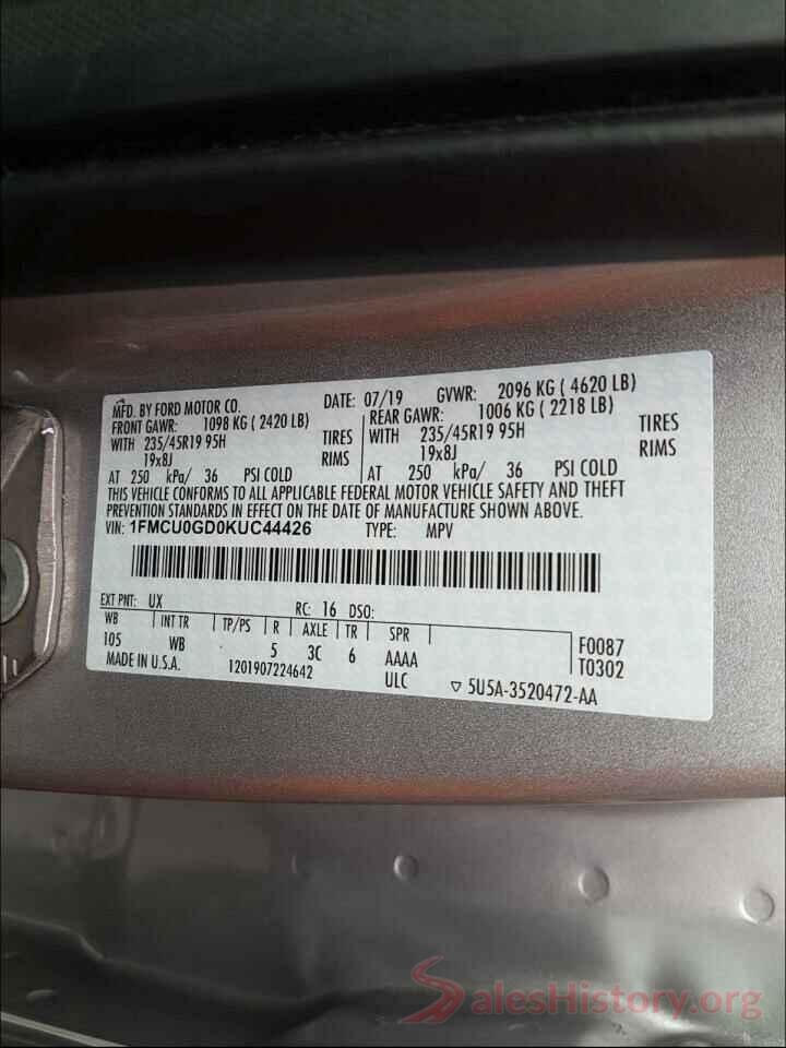 1FMCU0GD0KUC44426 2019 FORD ESCAPE