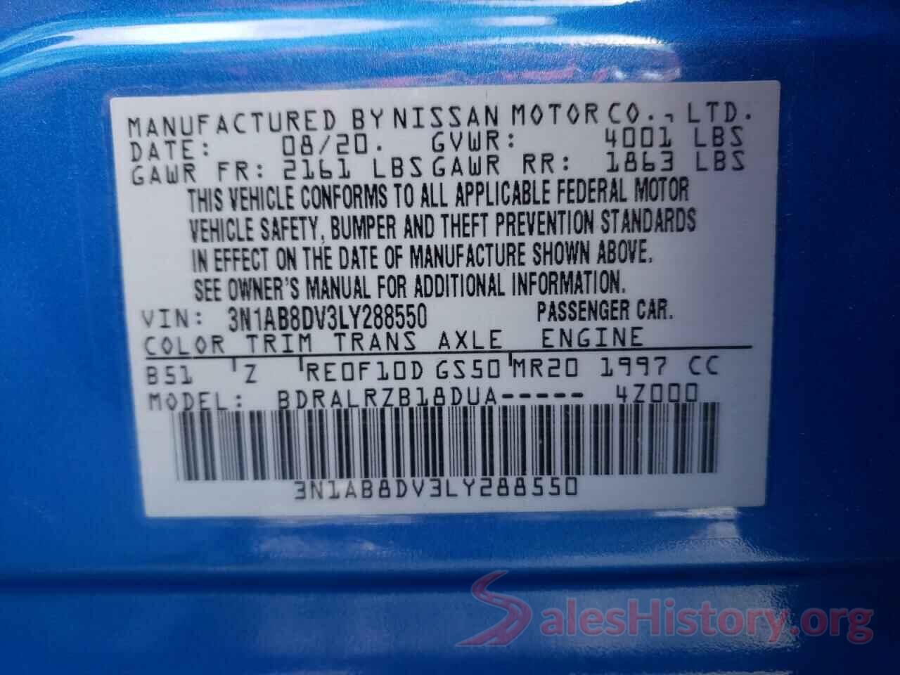 3N1AB8DV3LY288550 2020 NISSAN SENTRA