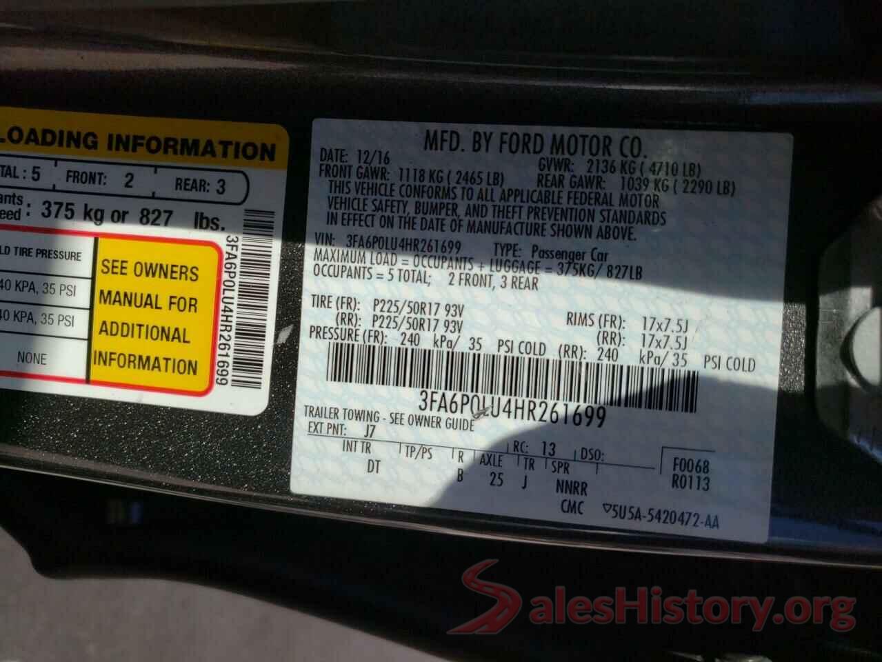 3FA6P0LU4HR261699 2017 FORD FUSION