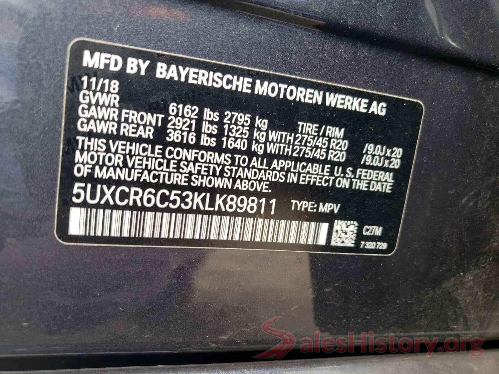 5UXCR6C53KLK89811 2019 BMW X5