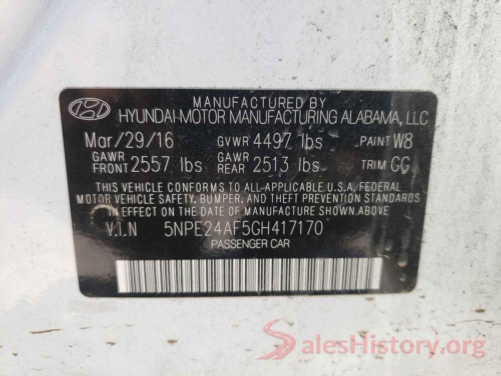 5NPE24AF5GH417170 2016 HYUNDAI SONATA