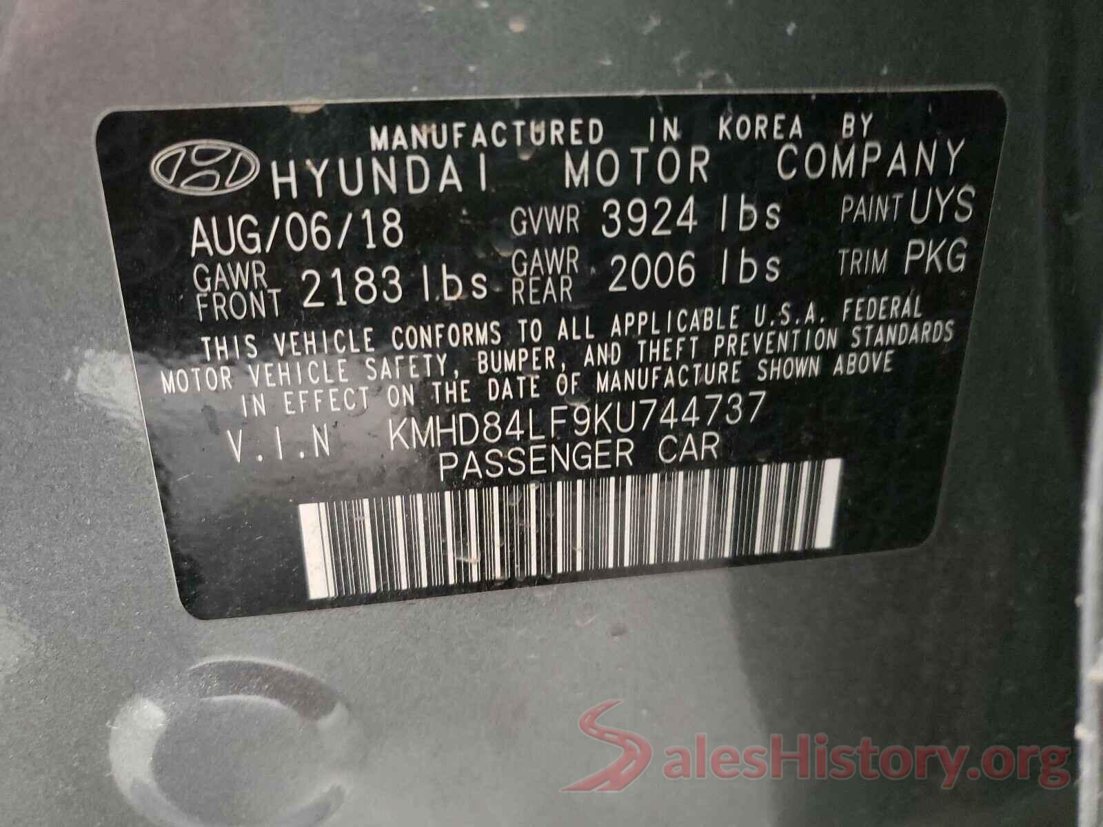 KMHD84LF9KU744737 2019 HYUNDAI ELANTRA