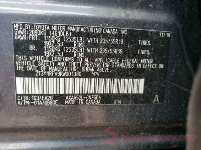 2T3Y1RFV9KW001380 2019 TOYOTA RAV4