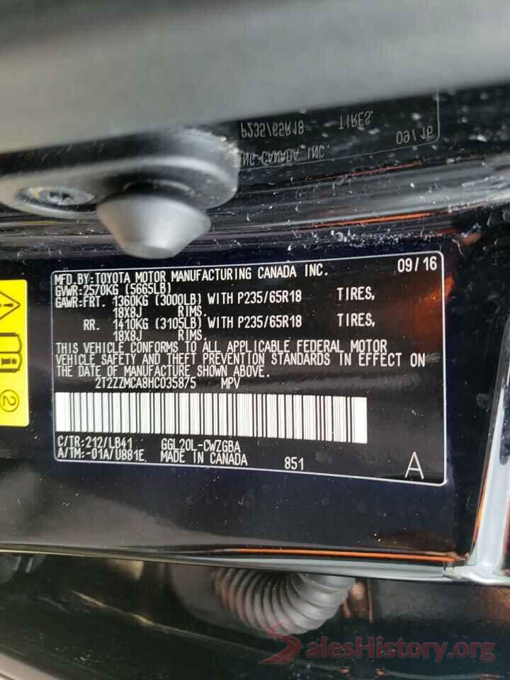 2T2ZZMCA8HC035875 2017 LEXUS RX350