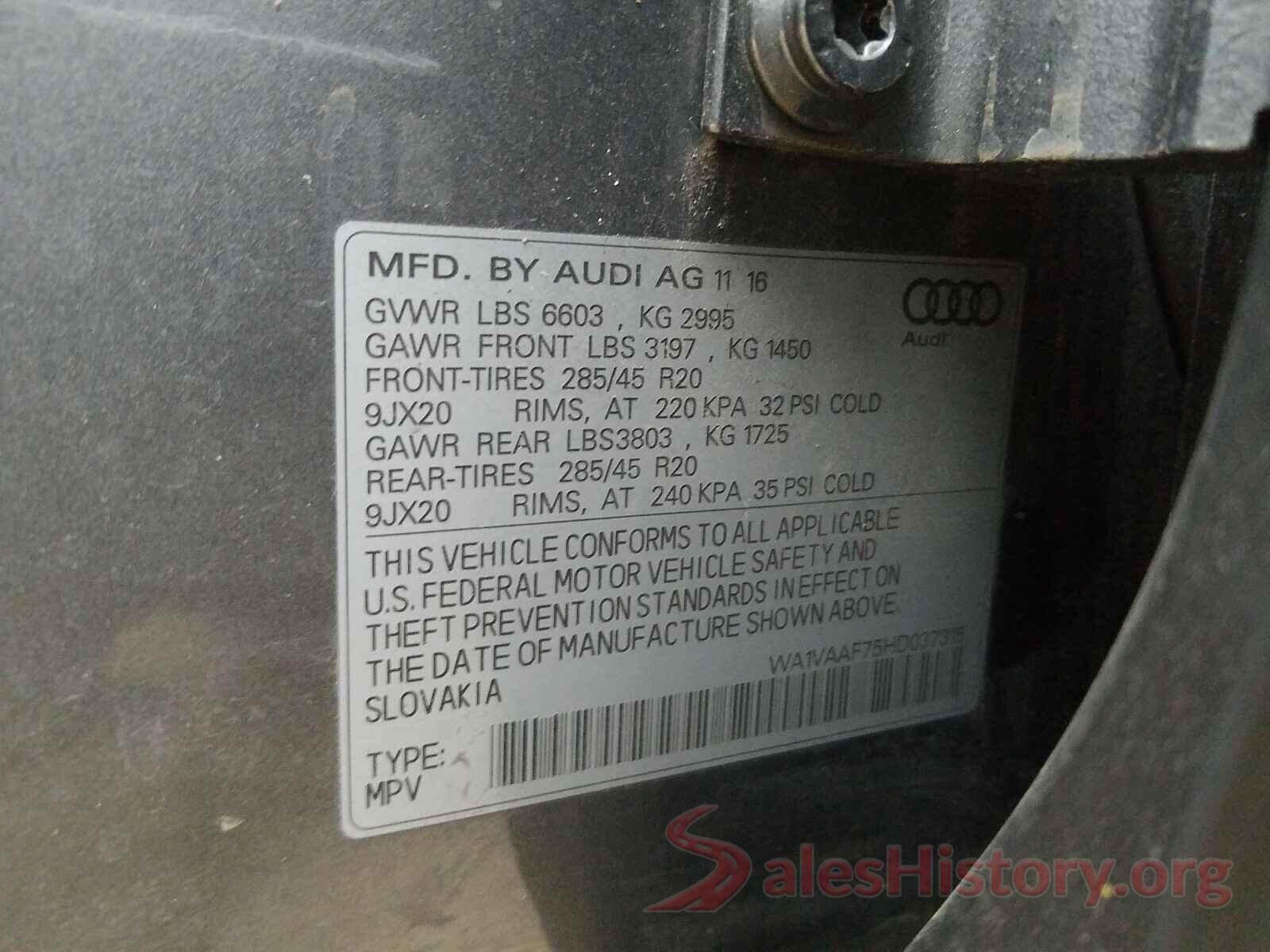 WA1VAAF75HD037315 2017 AUDI Q7