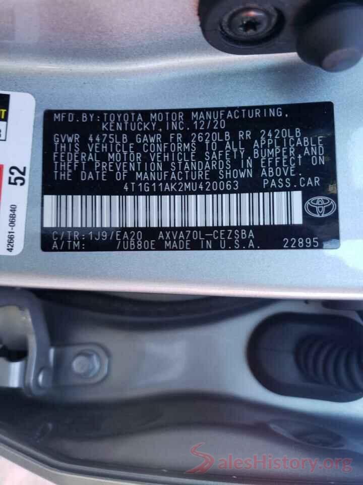 4T1G11AK2MU420063 2021 TOYOTA CAMRY