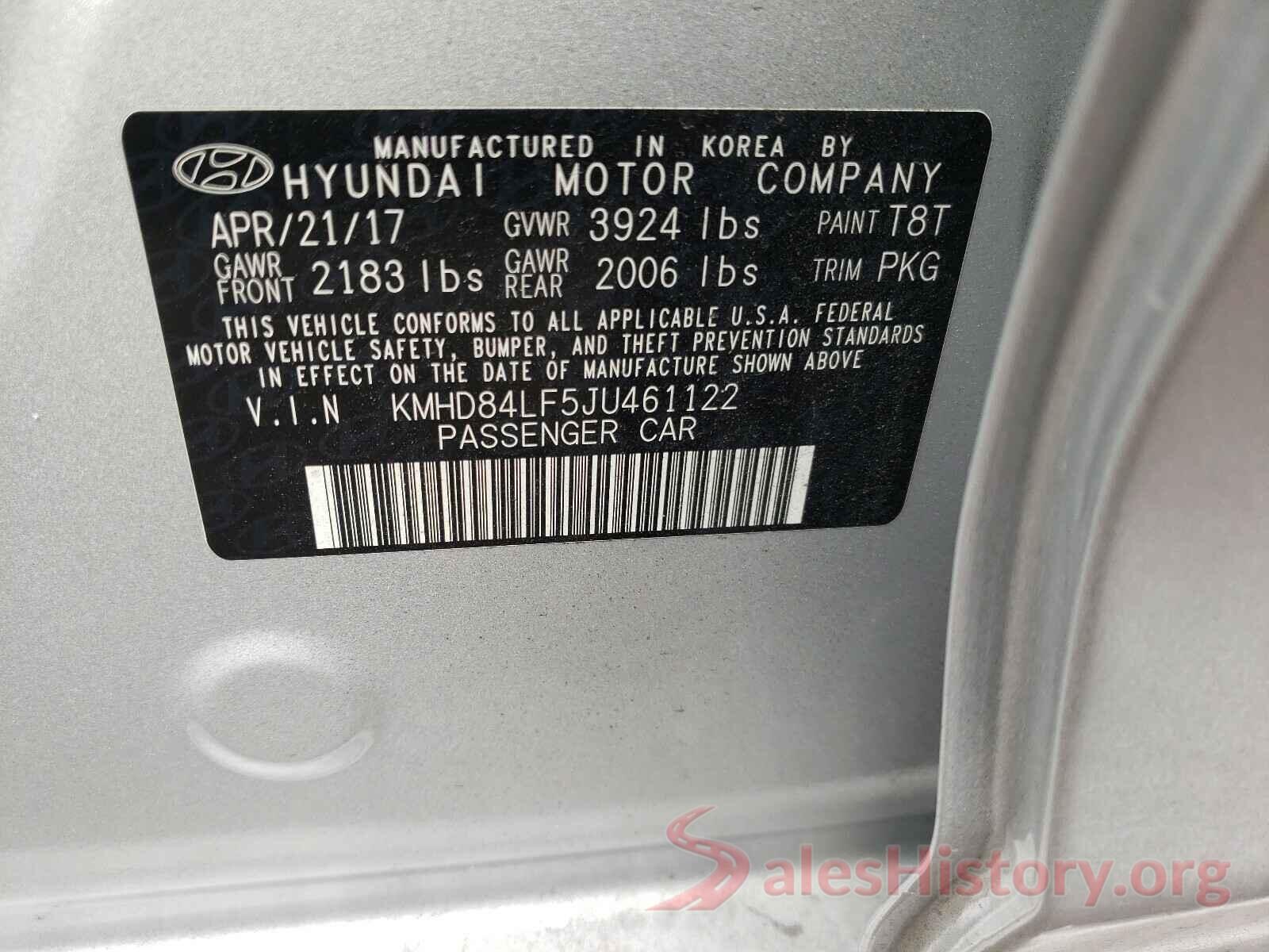 KMHD84LF5JU461122 2018 HYUNDAI ELANTRA