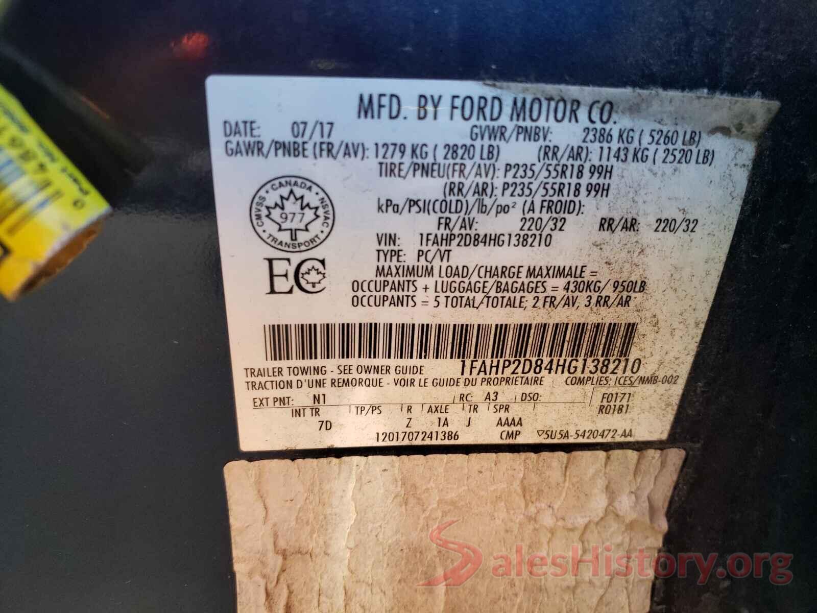 1FAHP2D84HG138210 2017 FORD TAURUS