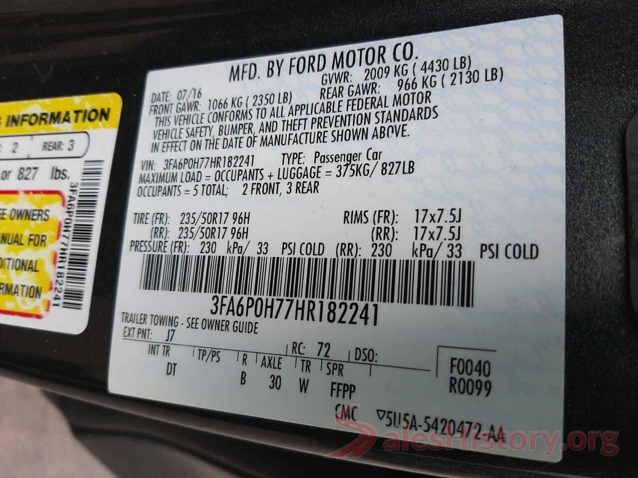 3FA6P0H77HR182241 2017 FORD FUSION