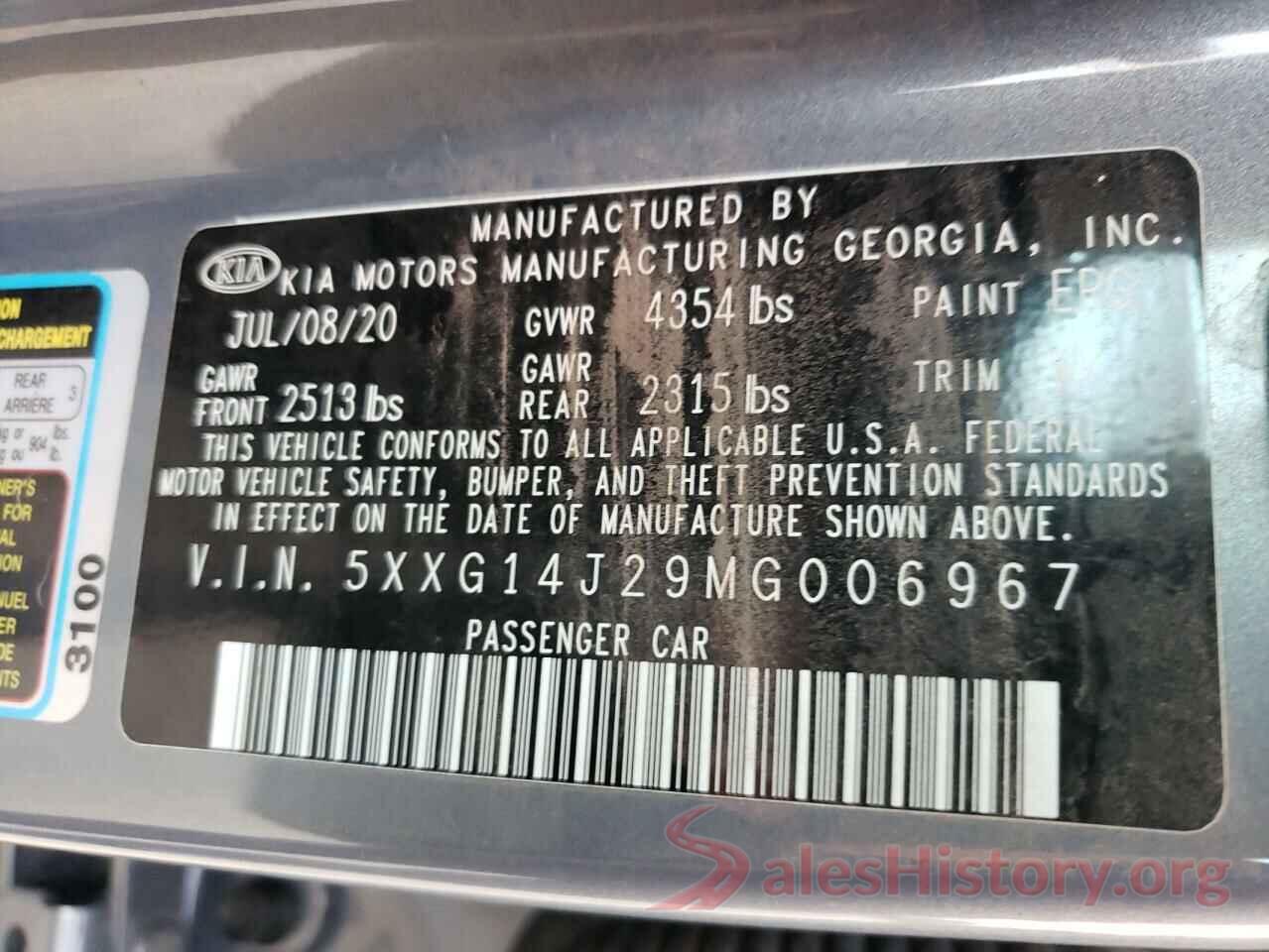 5XXG14J29MG006967 2021 KIA K5