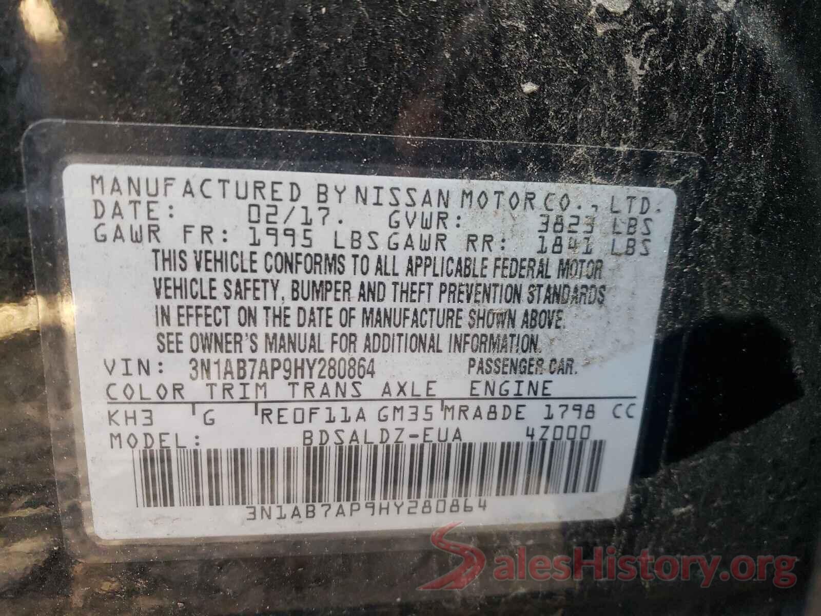 3N1AB7AP9HY280864 2017 NISSAN SENTRA