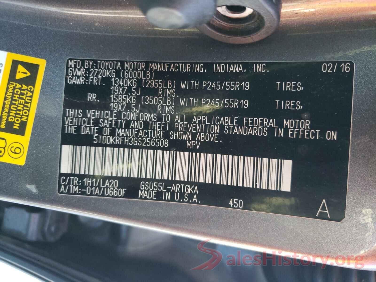 5TDDKRFH3GS256508 2016 TOYOTA HIGHLANDER