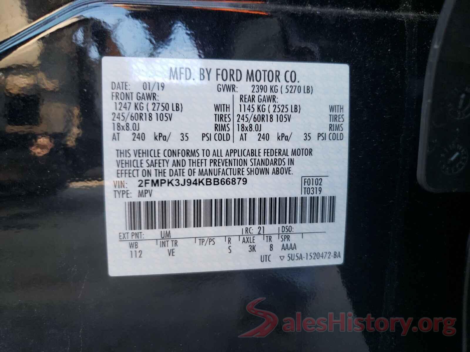 2FMPK3J94KBB66879 2019 FORD EDGE