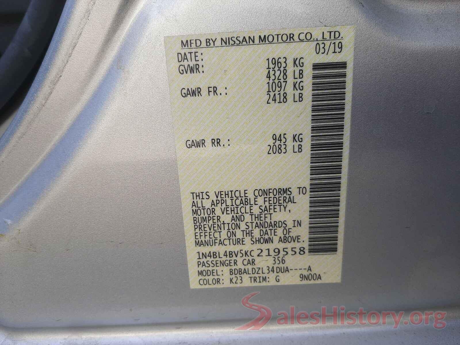 1N4BL4BV5KC219558 2019 NISSAN ALTIMA