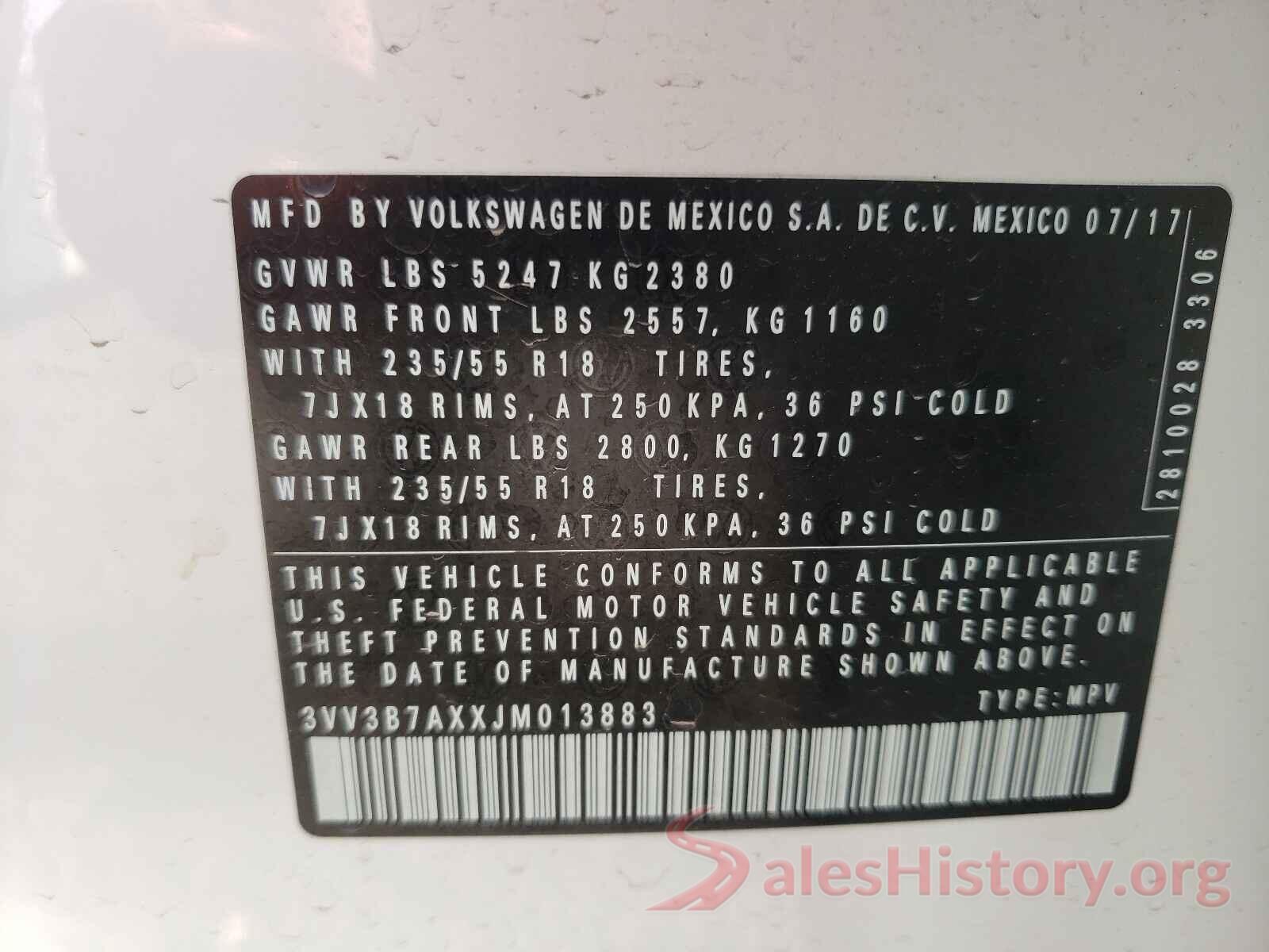 3VV3B7AXXJM013883 2018 VOLKSWAGEN TIGUAN