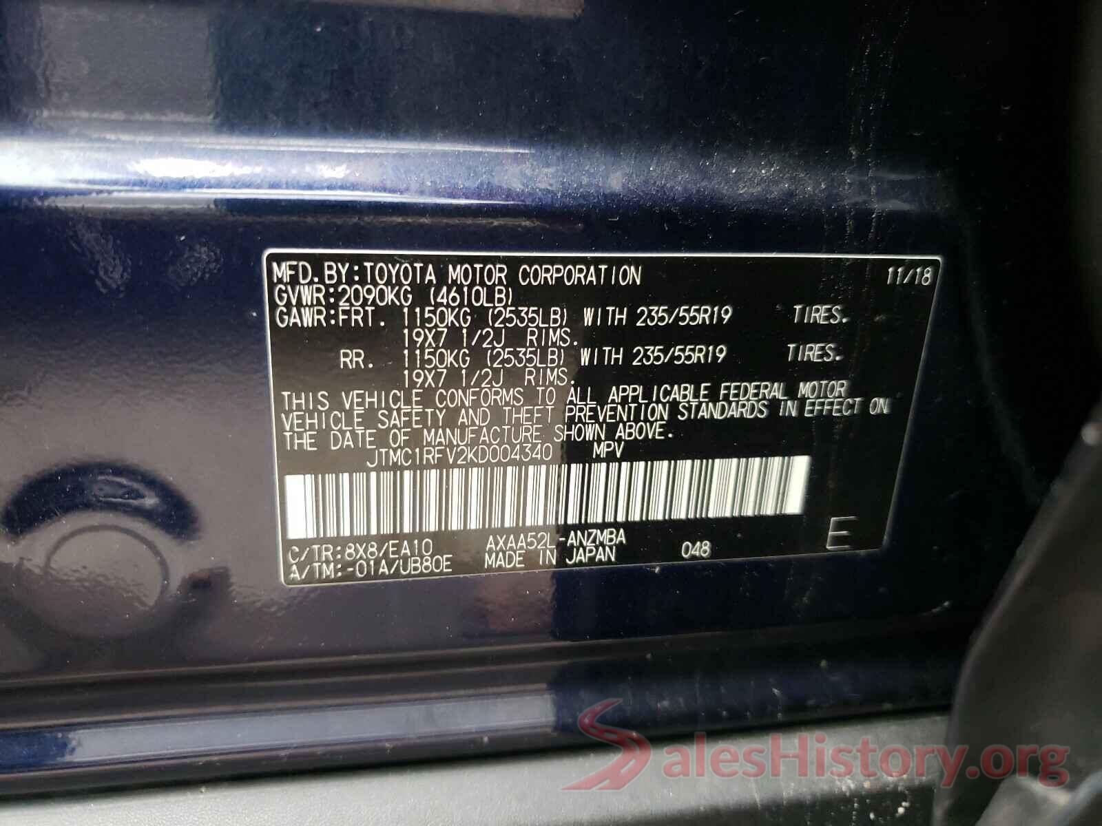 JTMC1RFV2KD004340 2019 TOYOTA RAV4