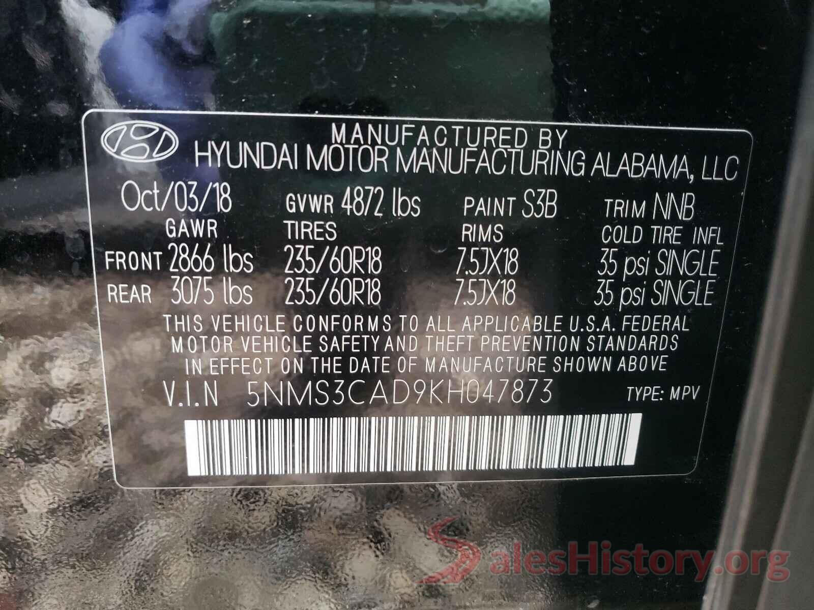 5NMS3CAD9KH047873 2019 HYUNDAI SANTA FE