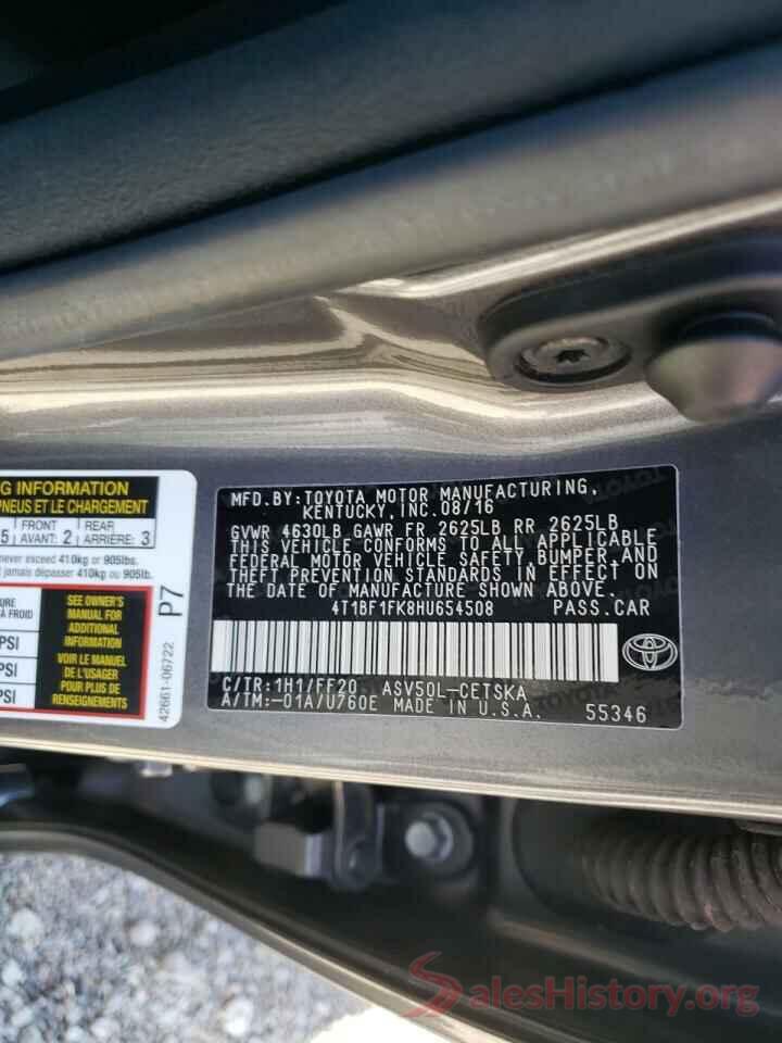 4T1BF1FK8HU654508 2017 TOYOTA CAMRY