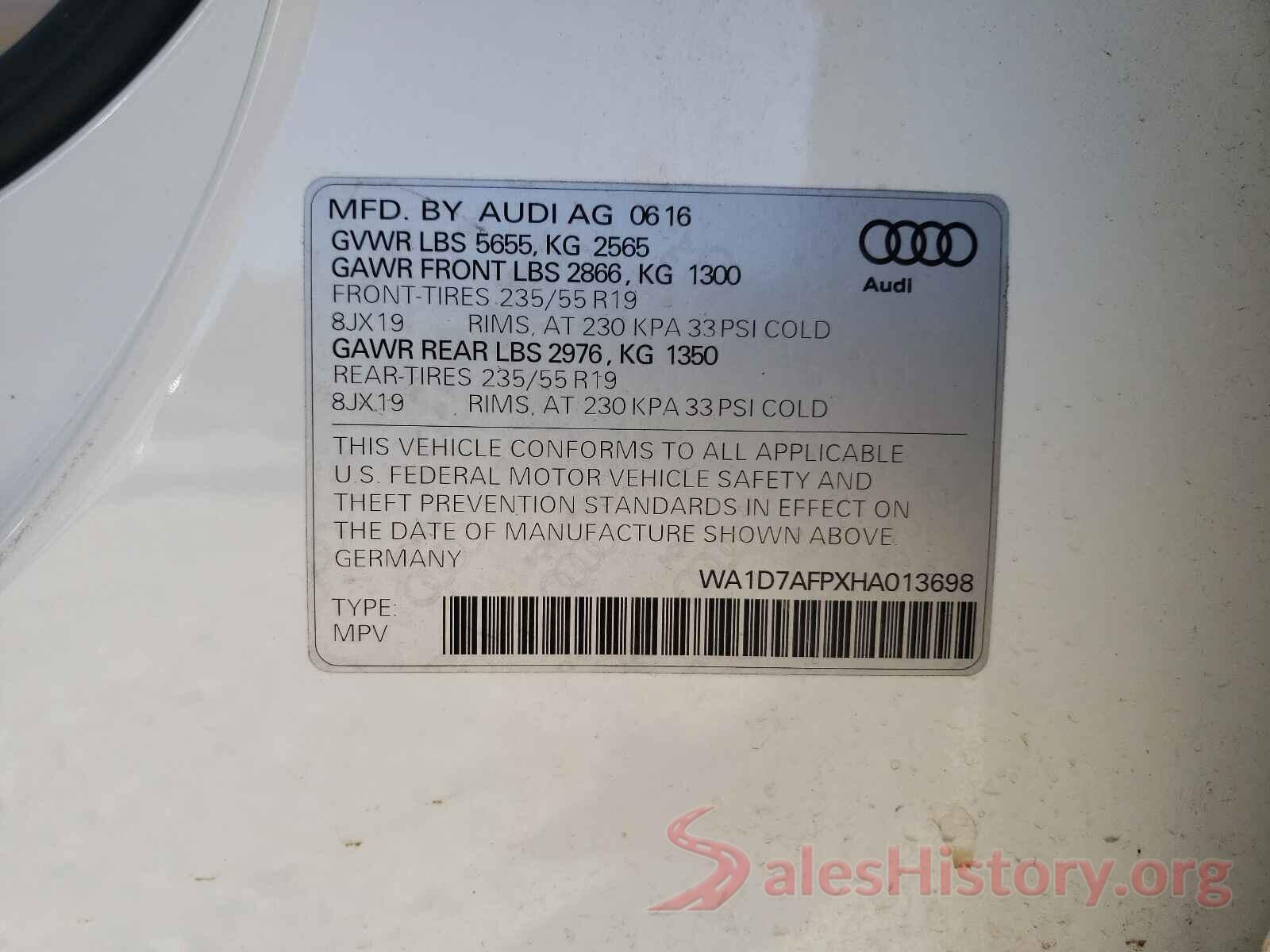 WA1D7AFPXHA013698 2017 AUDI Q5