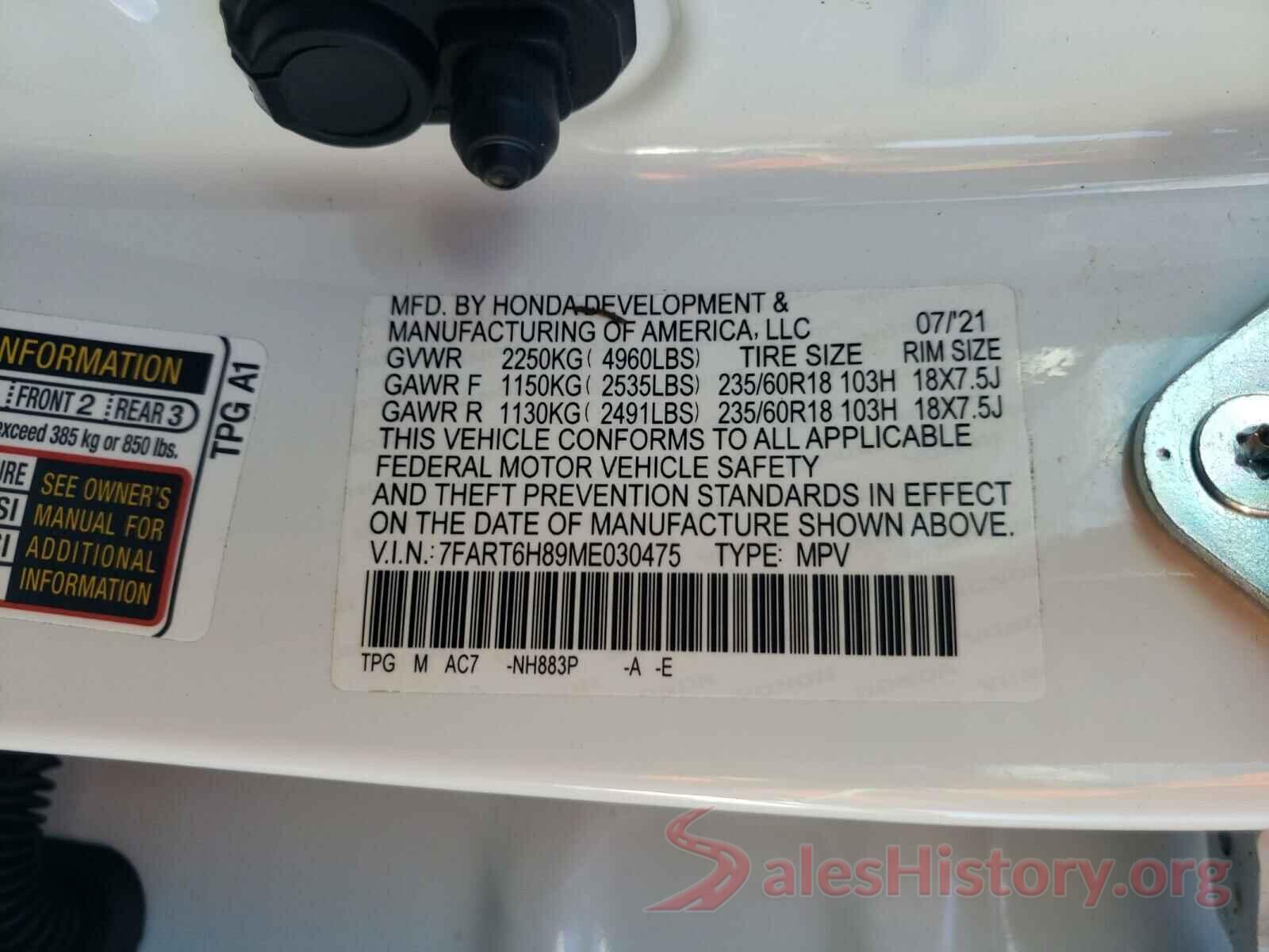 7FART6H89ME030475 2021 HONDA CRV