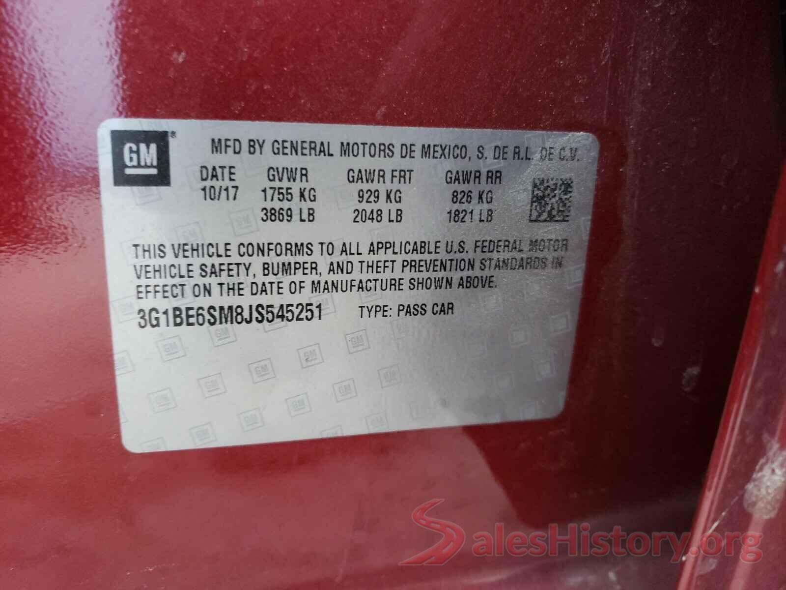 3G1BE6SM8JS545251 2018 CHEVROLET CRUZE