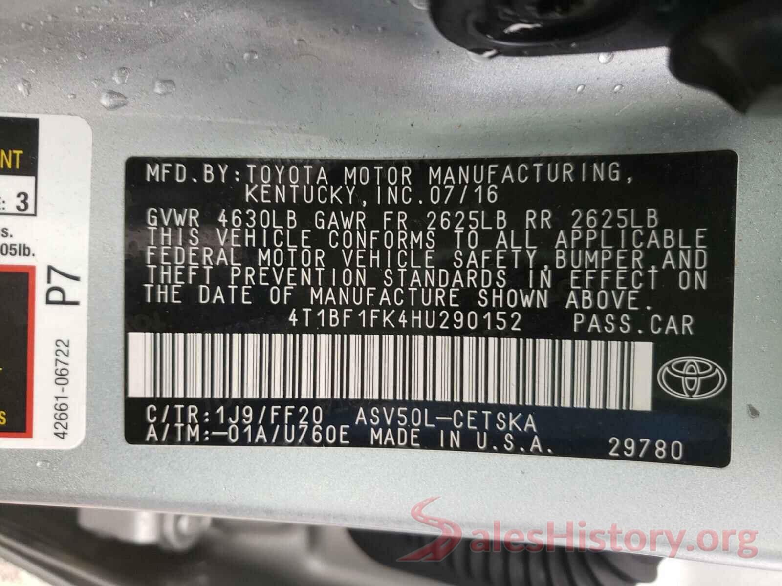 4T1BF1FK4HU290152 2017 TOYOTA CAMRY