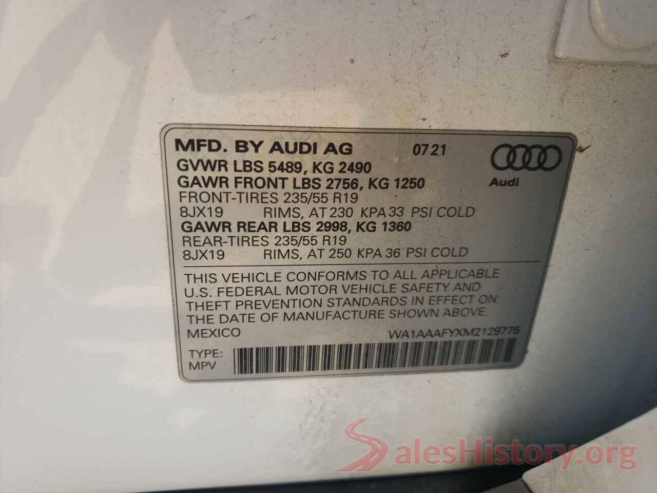 WA1AAAFYXM2129775 2021 AUDI Q5