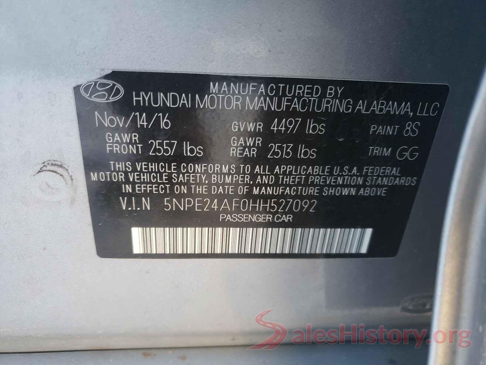 5NPE24AF0HH527092 2017 HYUNDAI SONATA