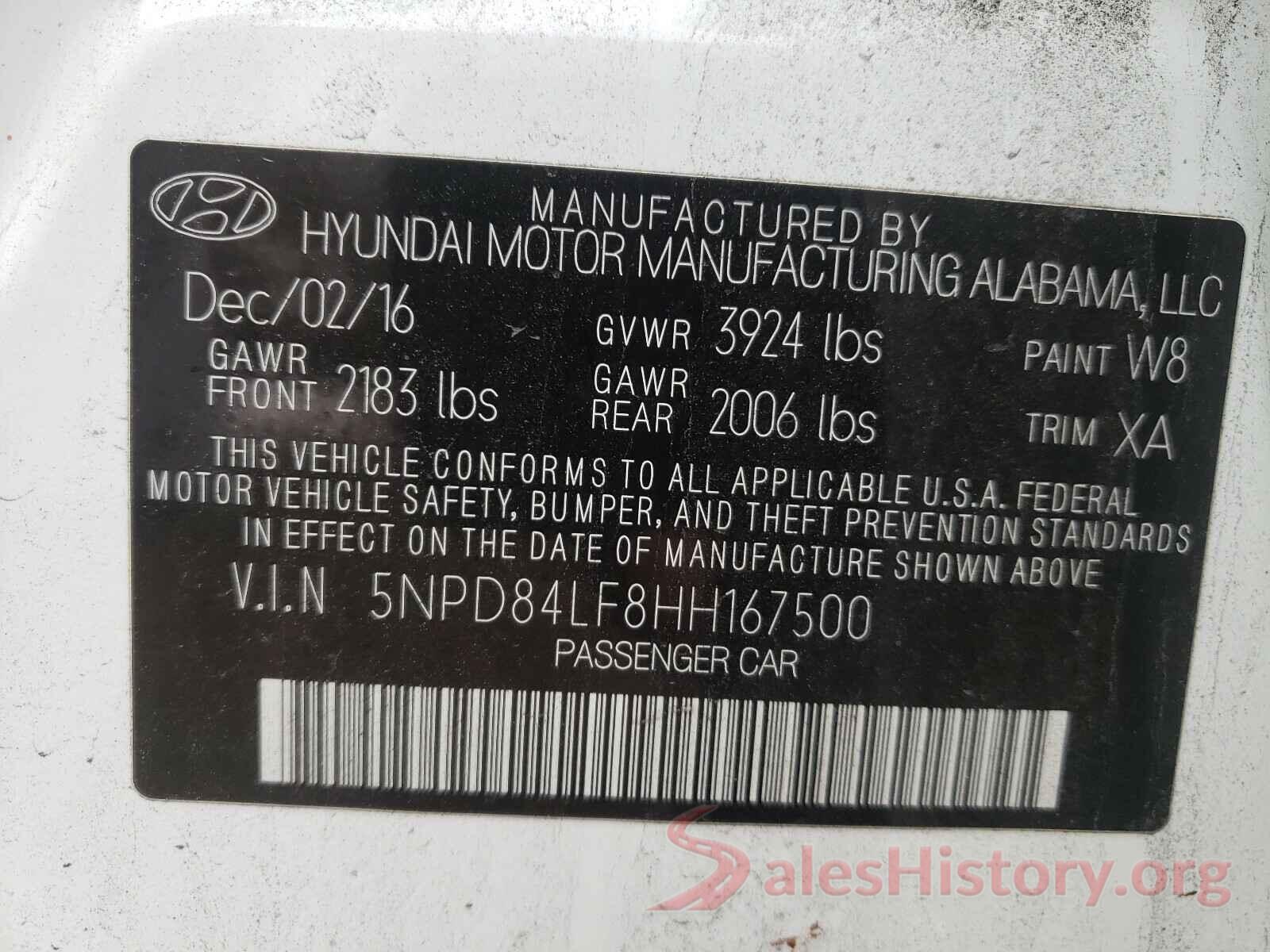 5NPD84LF8HH167500 2017 HYUNDAI ELANTRA