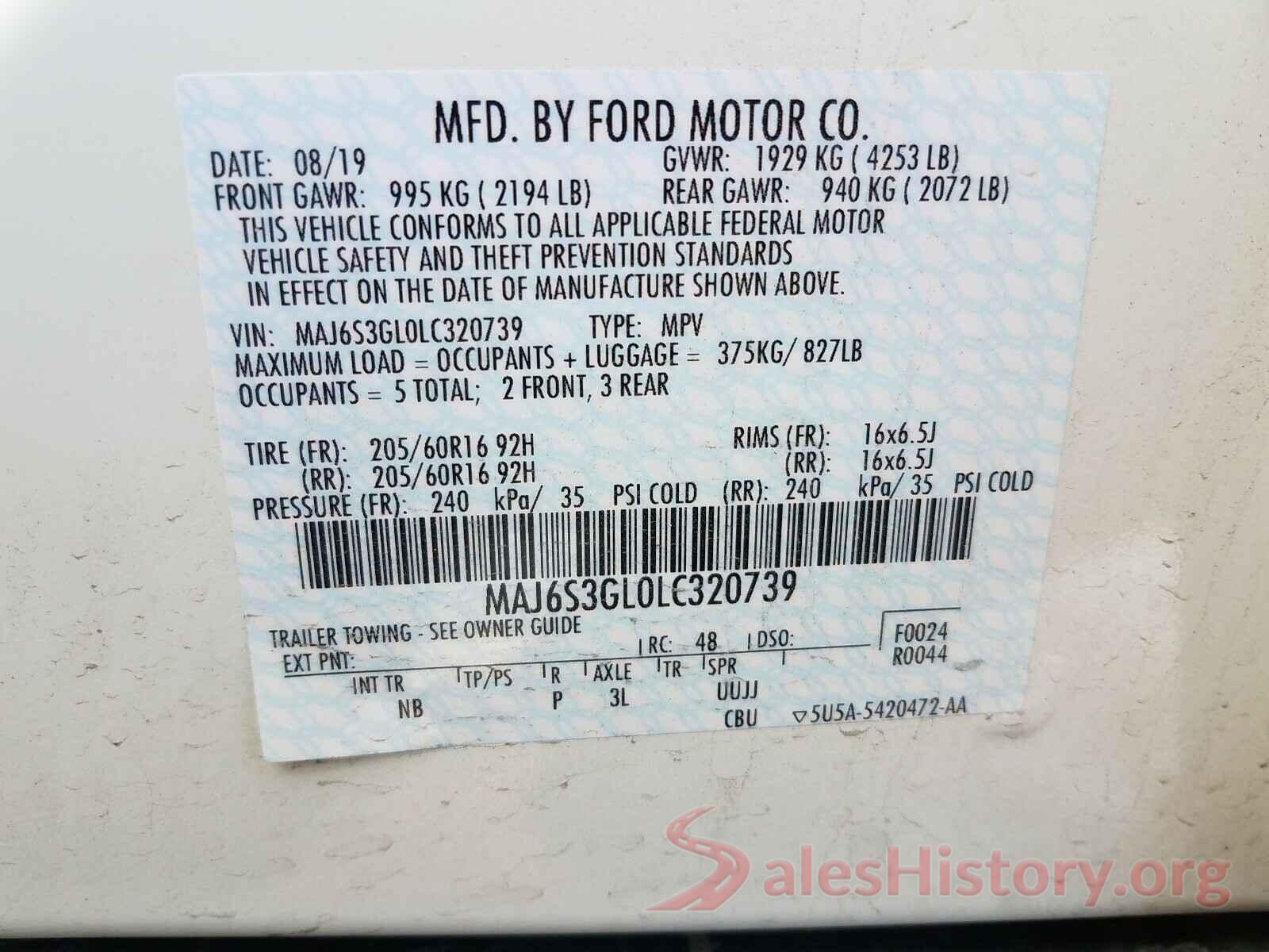 MAJ6S3GL0LC320739 2020 FORD ALL OTHER