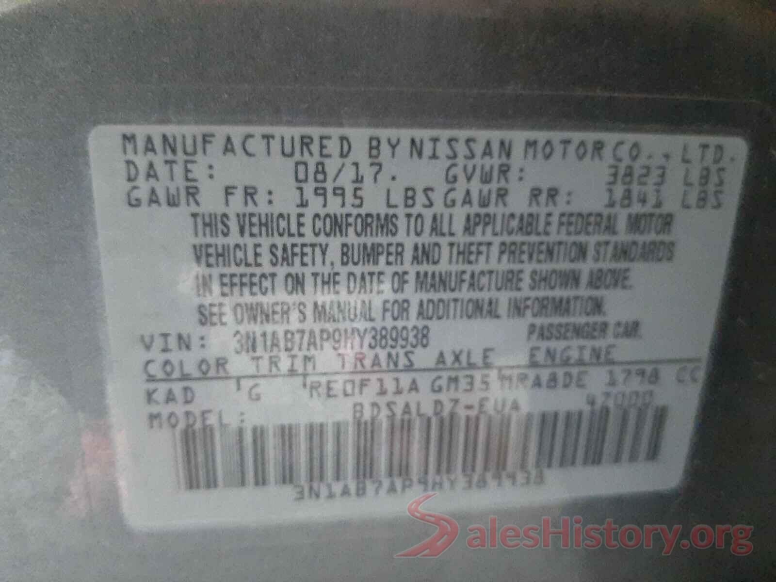 3N1AB7AP9HY389938 2017 NISSAN SENTRA