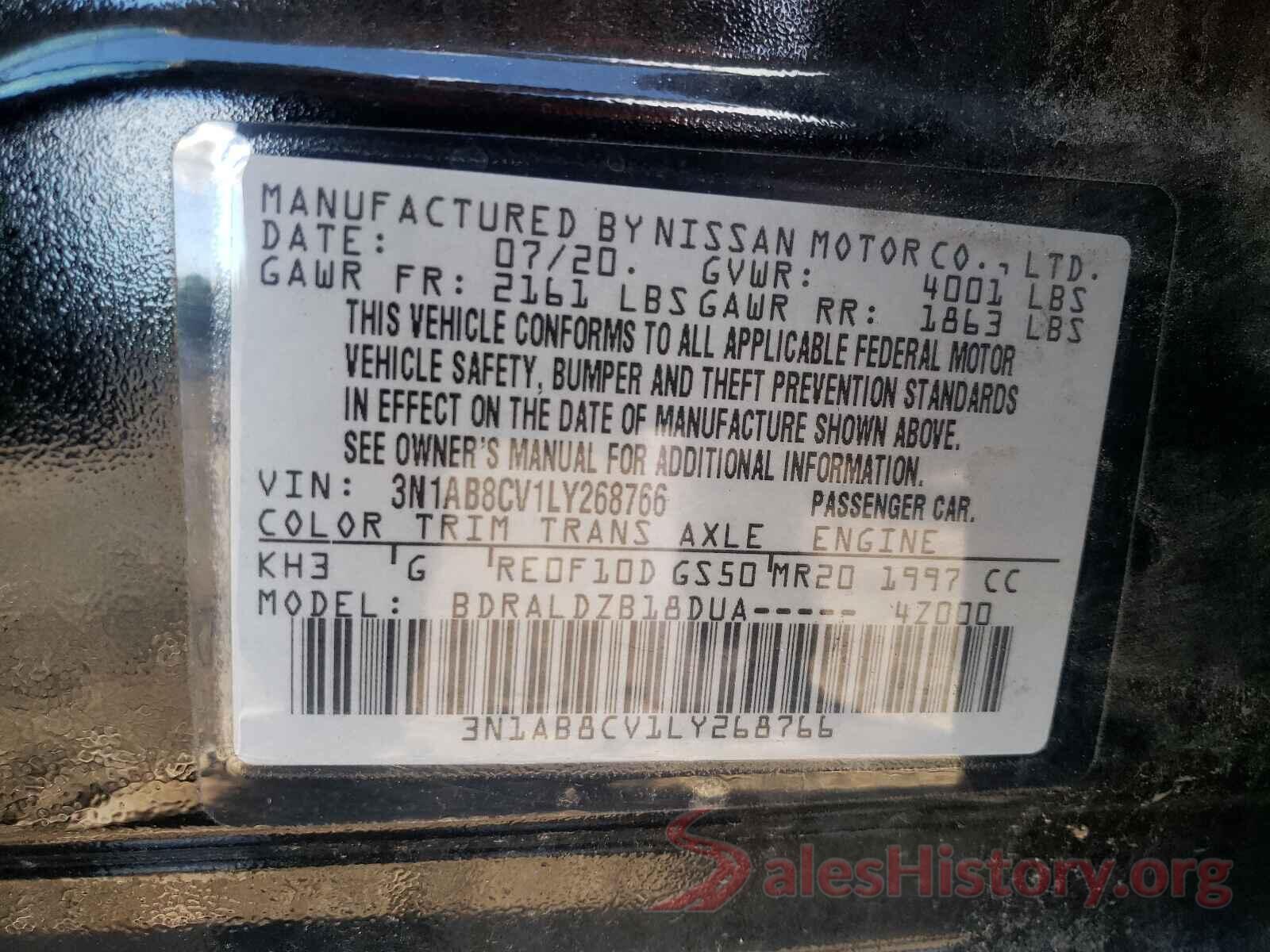 3N1AB8CV1LY268766 2020 NISSAN SENTRA