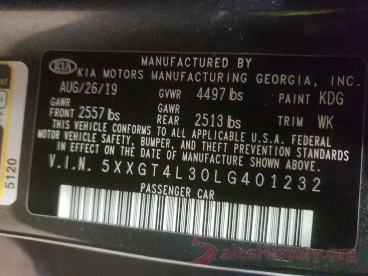 5XXGT4L30LG401232 2020 KIA OPTIMA