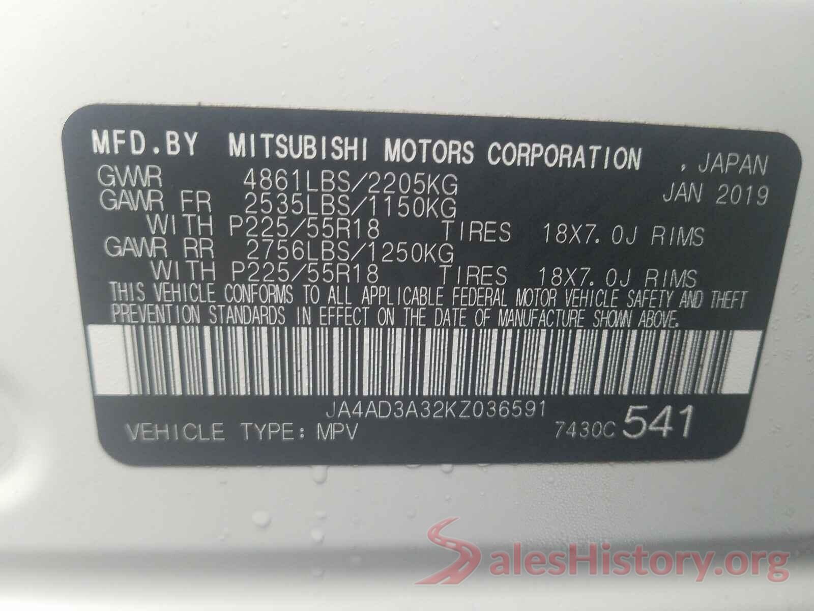 JA4AD3A32KZ036591 2019 MITSUBISHI OUTLANDER