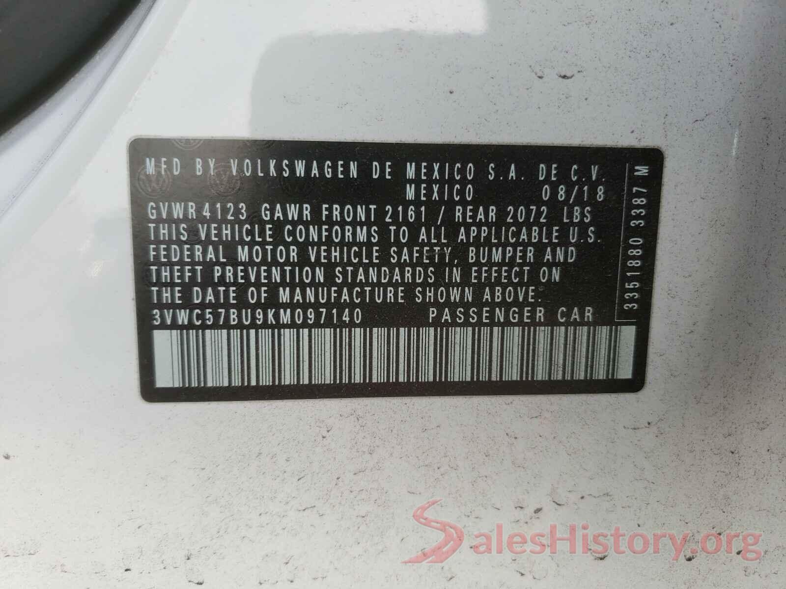 3VWC57BU9KM097140 2019 VOLKSWAGEN JETTA